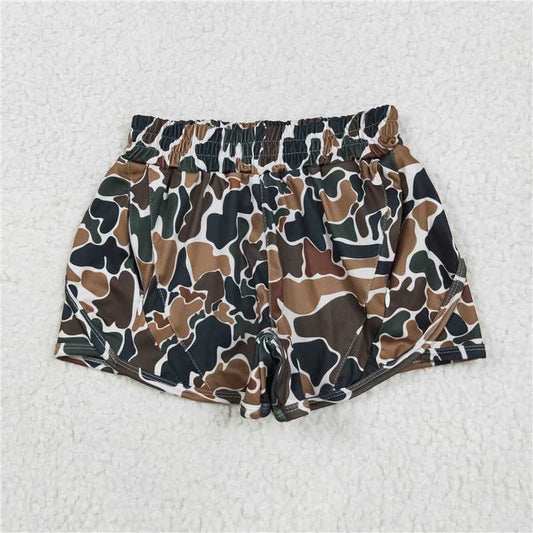 RTS SS0465 Baby Girls Dark Brown Camouflage Yoga Shorts Bottoms for Kids Comfortable Breathable Cotton Pants