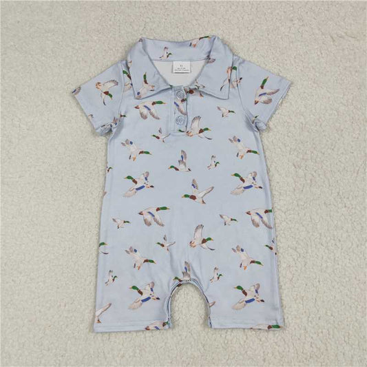 RTS SR3032 Baby Boys Romper Baby Boys Blue Short Sleeves Button Ducks Rompers