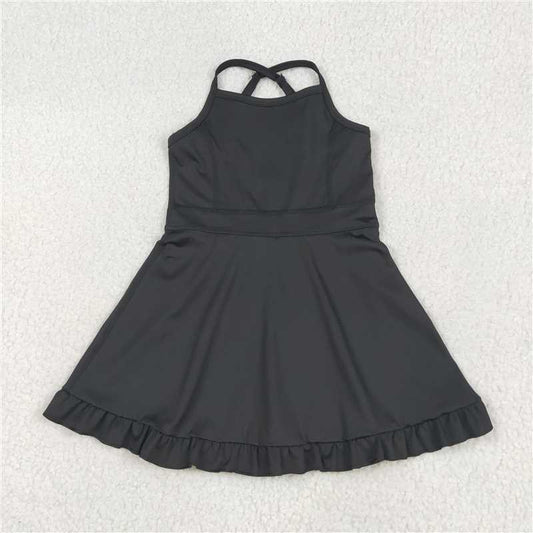 RTS S0552 Baby Girls Black Knit Knee-Length Active Wear Dresses Infant Casual Fashion Outfit for Girls