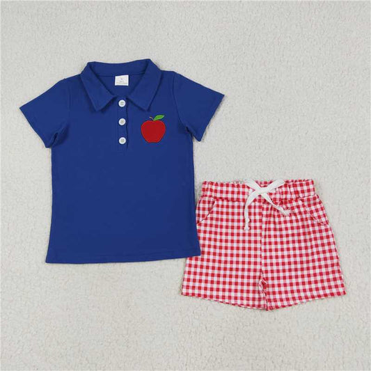 RTS BSSO1397 Baby Boys Summer Clothes Baby Boys Embroidery Apple Pullover Top Back To School Clothes Sets
