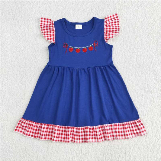 RTS GSD2153  Baby Girls Embroidered Apple Back-To-School Dress Cute Kids Fashion Clothing for Girls