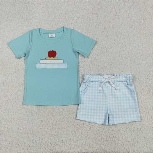RTS BSSO1329 Baby Boys Summer Clothes Baby Boys Embroidery Apple Pencil Top Pockets Shorts Back To School Clothes Sets