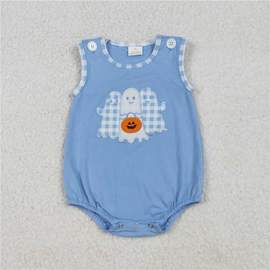 RTS SR3197 Baby Boys Romper Embroidery Baby Boys Blue Ghost Pumpkins Halloween Rompers