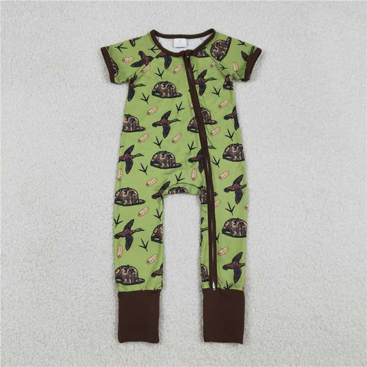 RTS SR3499 Baby Boys Romper Baby Boys Ducks Calls Camo Hats Hunting Two Way Zip Convertible Rompers
