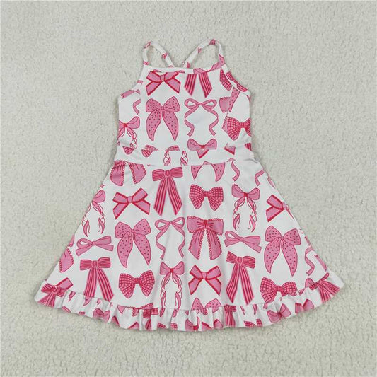 RTS GSD2564 Baby Girls Plaid Activity Wear Yoga Knee-Length Dress with Strap Hot Pink Bows