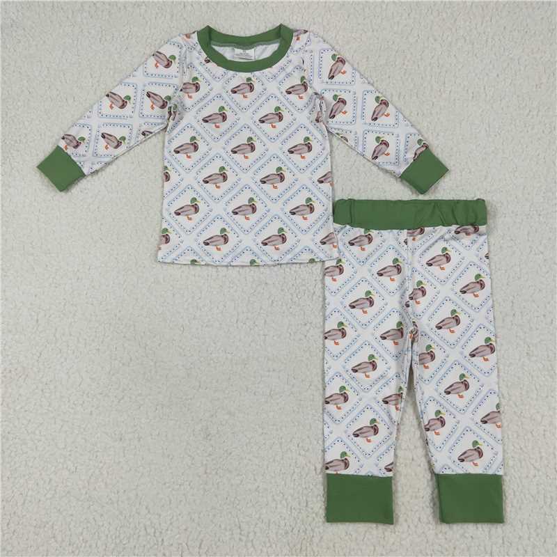 Sibling Baby Boys Long Sleeves Green Ducks Plaid Top Pants Western Set 7.25