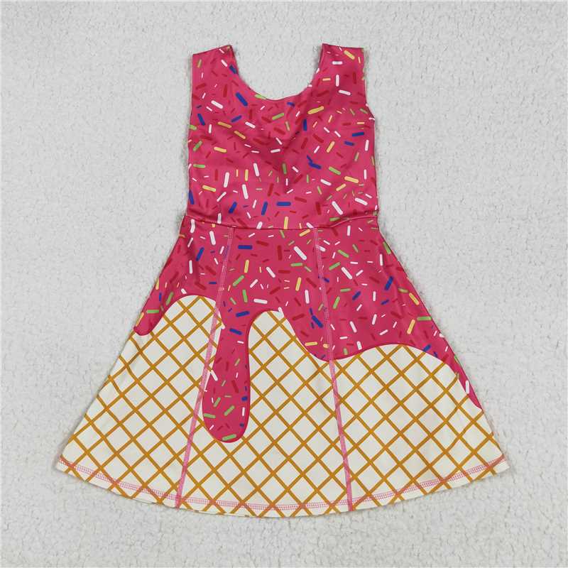 7 Colors Sibling Baby Girls Ice-cream Drip Sprinkles Yoga Skort Knee Length Dresses 7.31