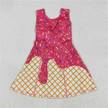 7 Colors Sibling Baby Girls Ice-cream Drip Sprinkles Yoga Skort Knee Length Dresses 7.31