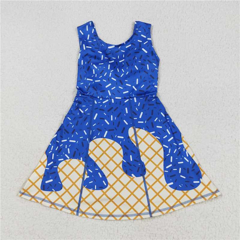7 Colors Sibling Baby Girls Ice-cream Drip Sprinkles Yoga Skort Knee Length Dresses 7.31