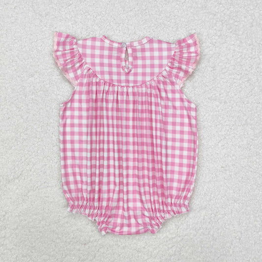 SR2215 Baby Infant Girls Easter Rabbits Checkered Smocked Romper