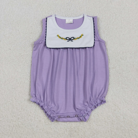 Sibling Baby Girls Mardigras Lavender Embroidery Bows Knee Length Dress Ruffle Rompers C11.8