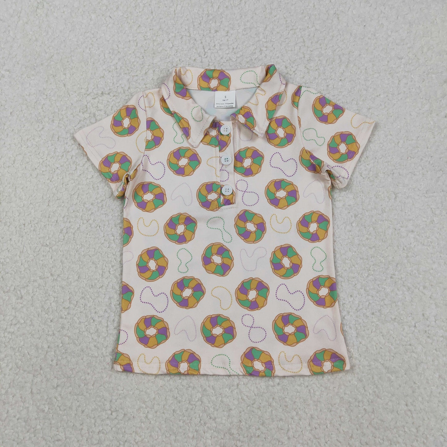 BT1454 Baby Boys Mardigras Donuts Plaid Button Polo Shirts Top C11.26