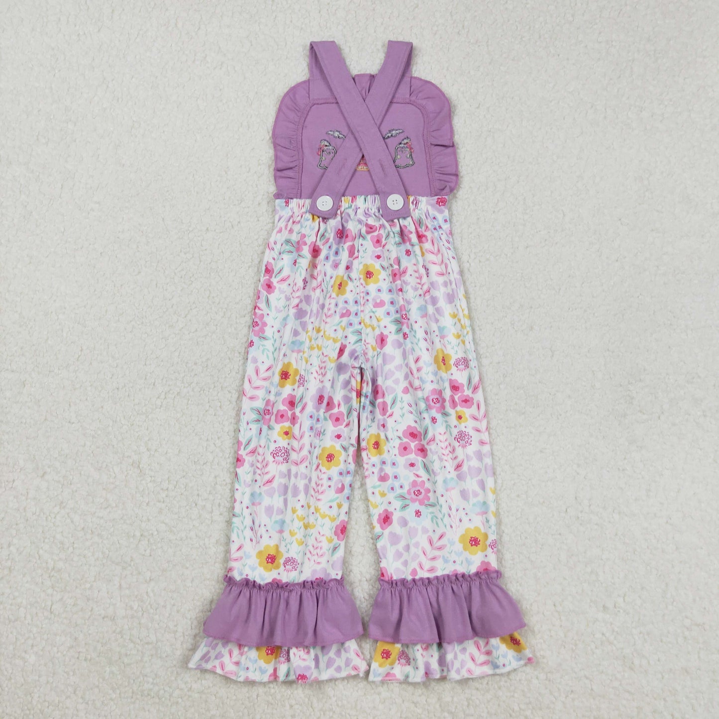 SR3177 Embroidery Baby Girls Lavender Strap Ghost Pumpkins Floral Ruffle Pant Jumpsuit C8.25