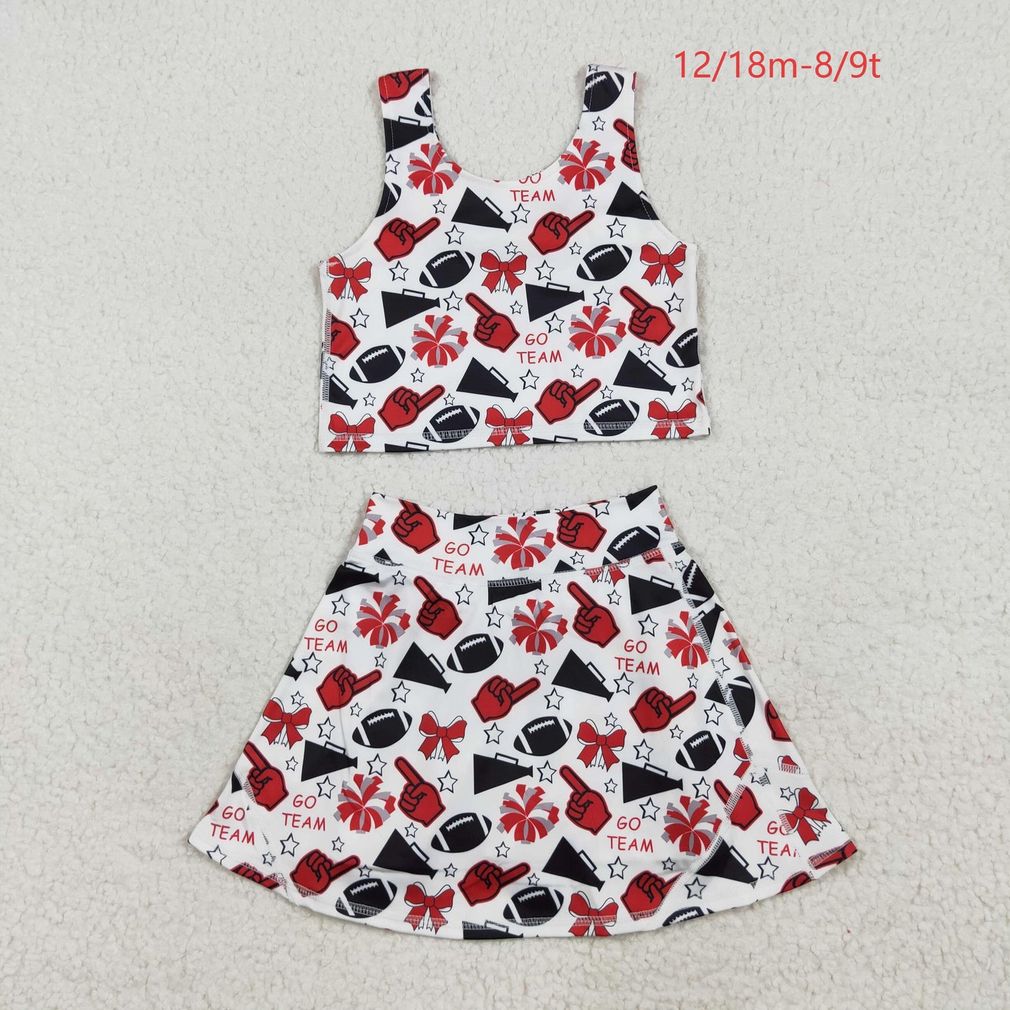 GSD2693 Baby Girls Team Red Football Bows Vest Top Short Skirts Yoga Set 7.14