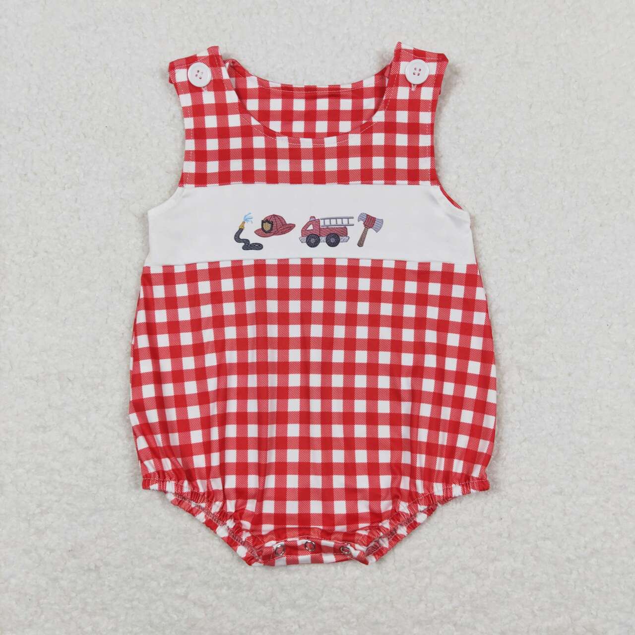 SR1174 Boy's red and white plaid vest onesie