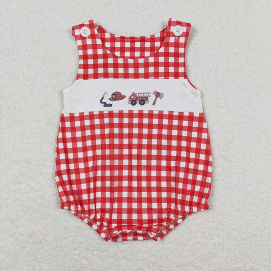 SR1174 Boy's red and white plaid vest onesie