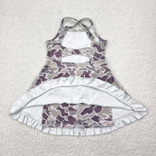 GSD2312 Baby Girls Strap Purple Camo Yoga Ruffle Knee Length Dress 4.30