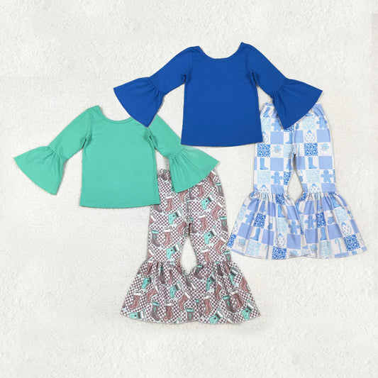 Sibling Baby Girls Bell Sleeve Shirts Top Boots Santa Bell Bottom Pants Christmas Clothes Sets C11.8