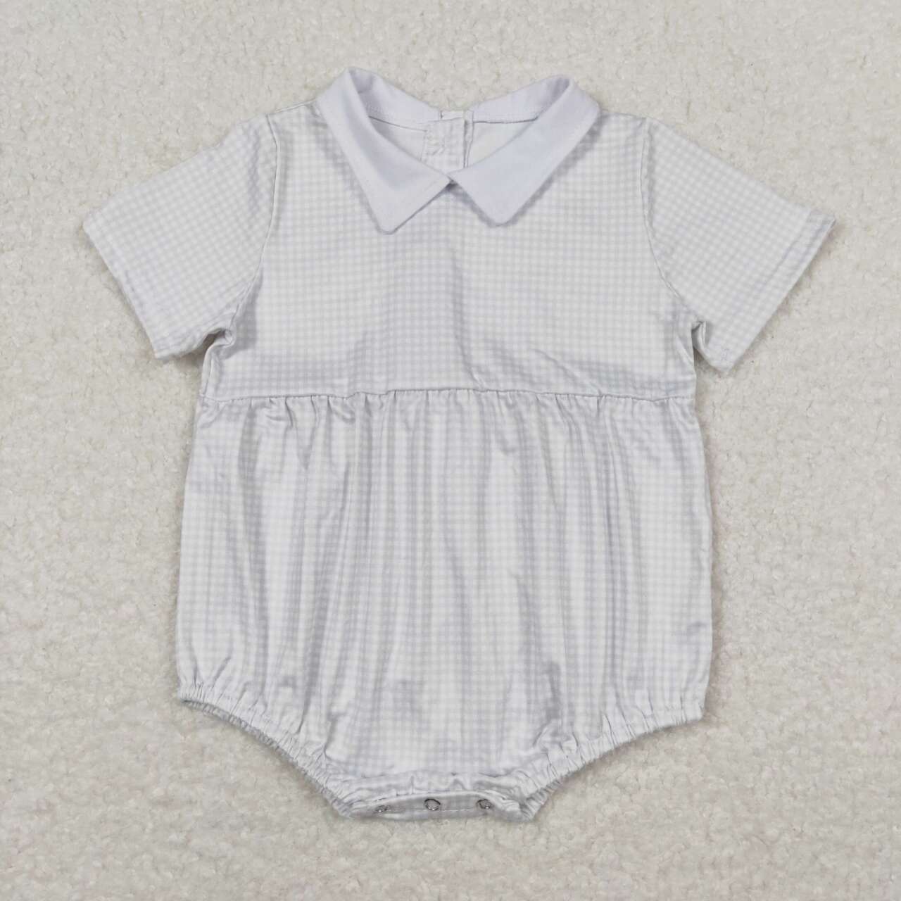 SR0598 Blue Plaid doll collar short-sleeved jumpsuit