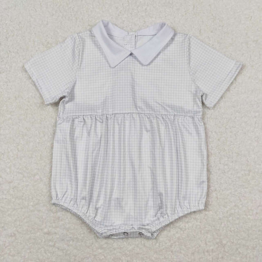 SR0598 Blue Plaid doll collar short-sleeved jumpsuit