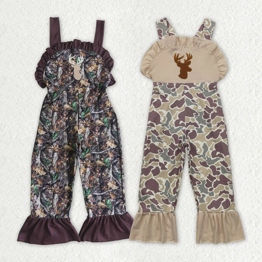 Sibling Girls Deer Ruffle Camo Pants Hunting Jumpsuits Rompers