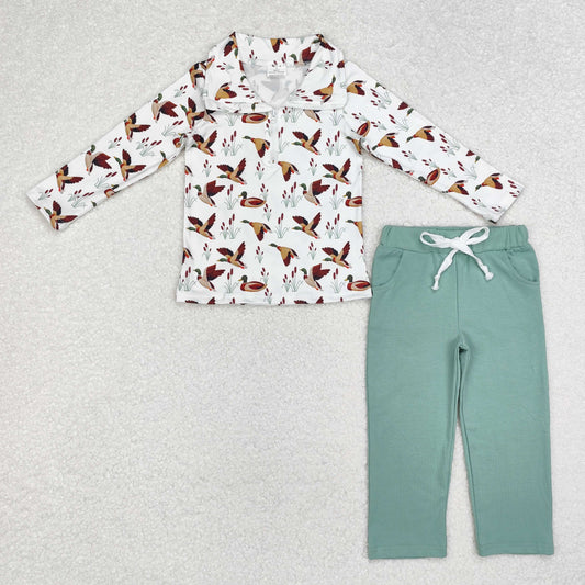 BLP0907 Baby Boys Ducks Zip Tops Hunting Pants Clothes Set