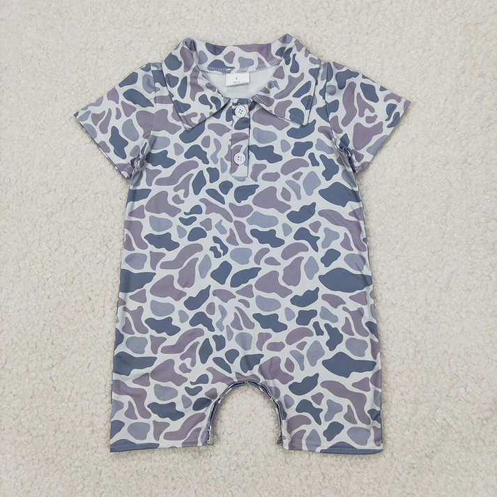5 Colors Sibling Baby Infant Boys Short Sleeves Camouflage Button Rompers 6.16