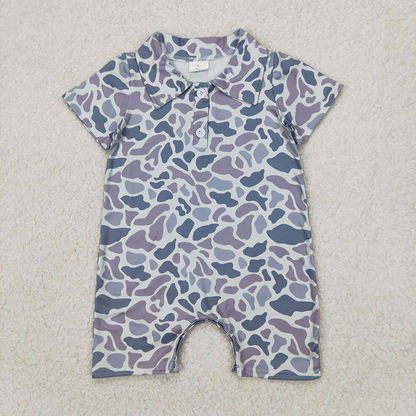 5 Colors Sibling Baby Infant Boys Short Sleeves Camouflage Button Rompers 6.16