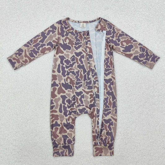 LR2050 Baby Infant Boys Grey Camo Long Sleeve Zip Bamboo Romper