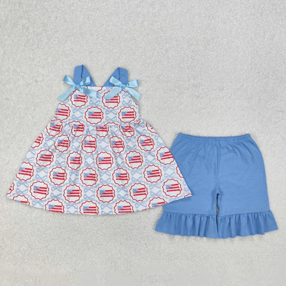 Sibling Baby Girls Straps Floral Tunic Ruffle Shorts Summer Clothes Sets 6.19