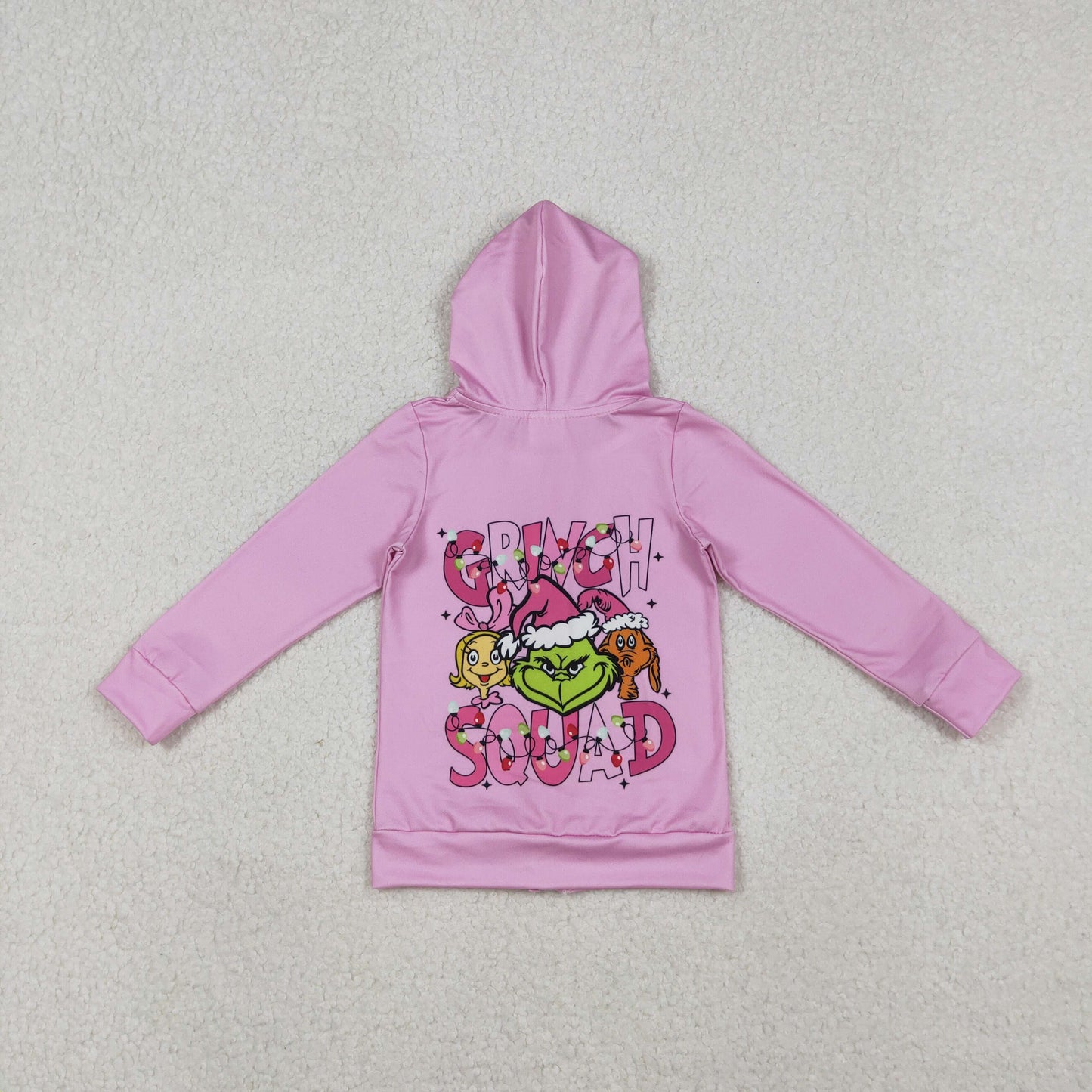 GT1142 Baby Girls Pink Christmas Green Faces Pocket Zipper Hoodies C10.31
