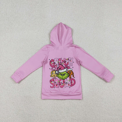 GT1142 Baby Girls Pink Christmas Green Faces Pocket Zipper Hoodies C10.31
