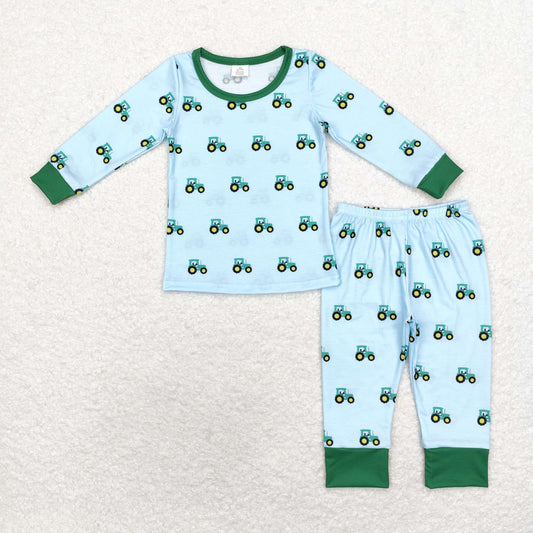 BLP0607 Bamboo Tractor teal long sleeve pants pajamas set