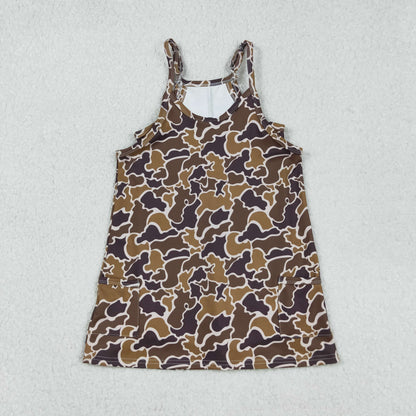 GSD2722 Baby Girls Strap Brown Camo Pockets Yoga Dress C9.9