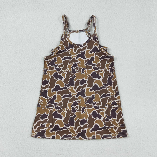 GSD2722 Baby Girls Strap Brown Camo Pockets Yoga Dress C9.9