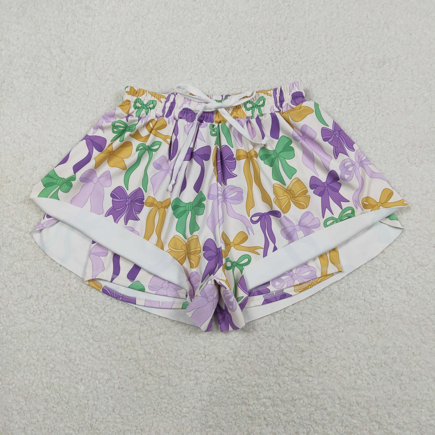 SS0681 Adult Women Mardigras Bows Plaid Yoga Active Ruffle Shorts Bottoms C11.24