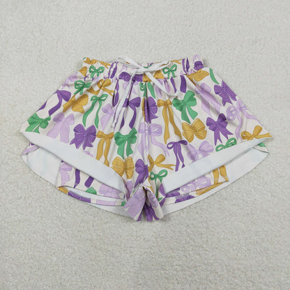 SS0681 Adult Women Mardigras Bows Plaid Yoga Active Ruffle Shorts Bottoms C11.24