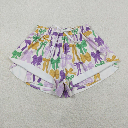 SS0681 Adult Women Mardigras Bows Plaid Yoga Active Ruffle Shorts Bottoms C11.24
