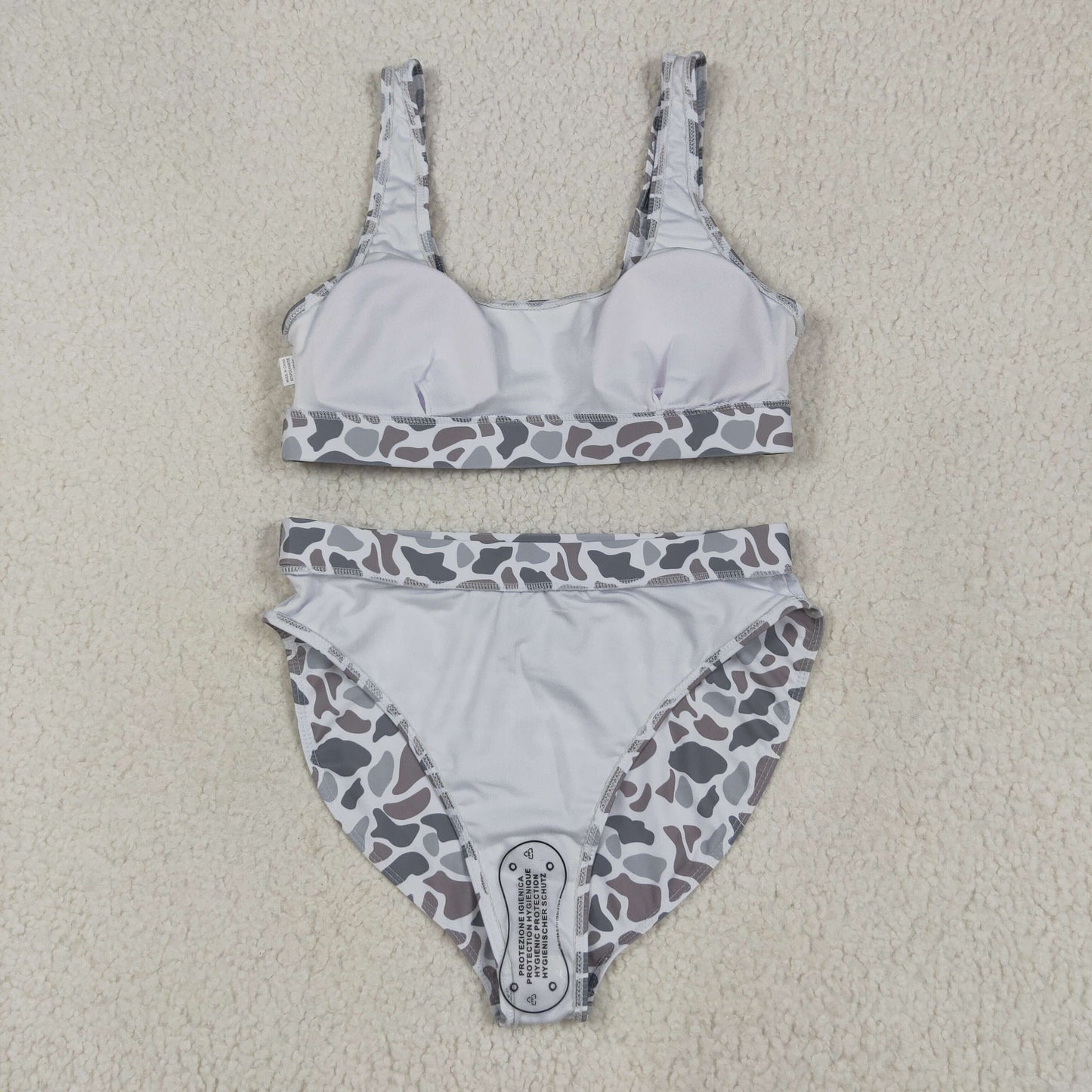 S0558 Adult Women Light Grey Camo Top Bottom Swimsuits Set