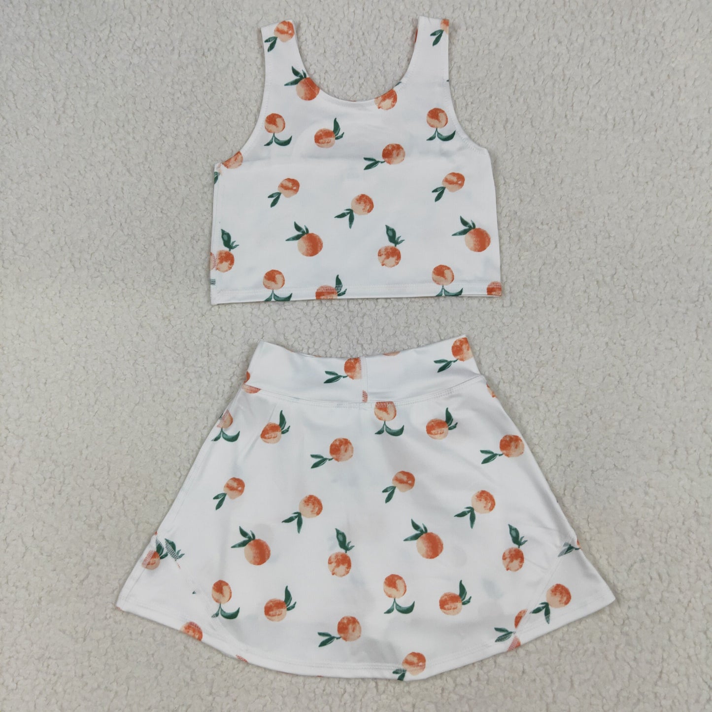 GSD2738 Baby Girls Summer White Peach Top Skirts Active Wear Clothes Set 7.10