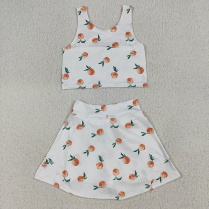 GSD2738 Baby Girls Summer White Peach Top Skirts Active Wear Clothes Set 7.10