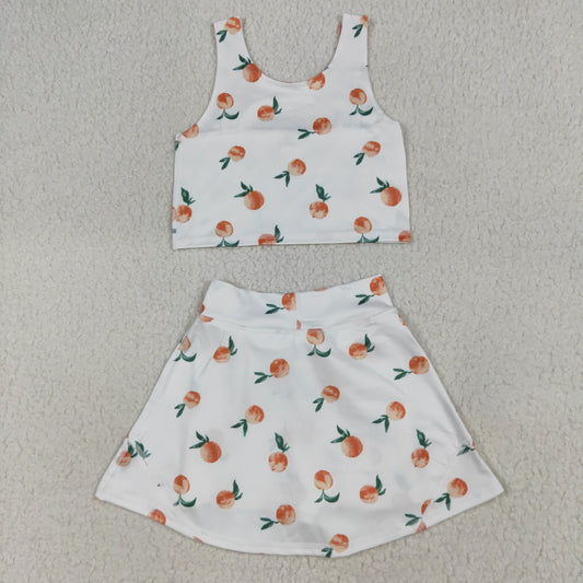 GSD2738 Baby Girls Summer White Peach Top Skirts Active Wear Clothes Set 7.10