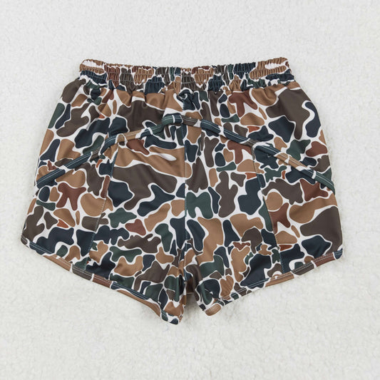 SS0469 Adult Women Dark Brown Camo Yoga Summer Shorts
