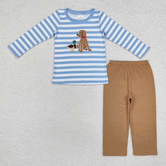 BLP0805 Baby Boys Embroidery Dog Ducks Top Pants Pajamas Clothes Set