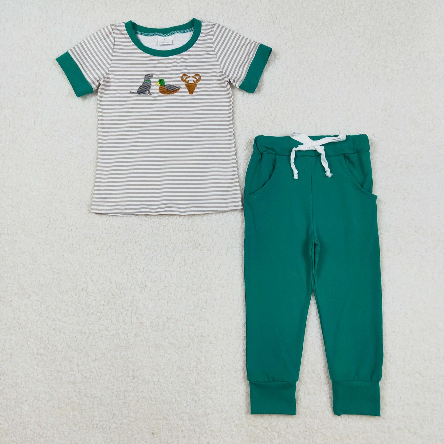 BSPO0154 Embroidery Baby Boys Stripes Duck Pants Clothing Set C8.25