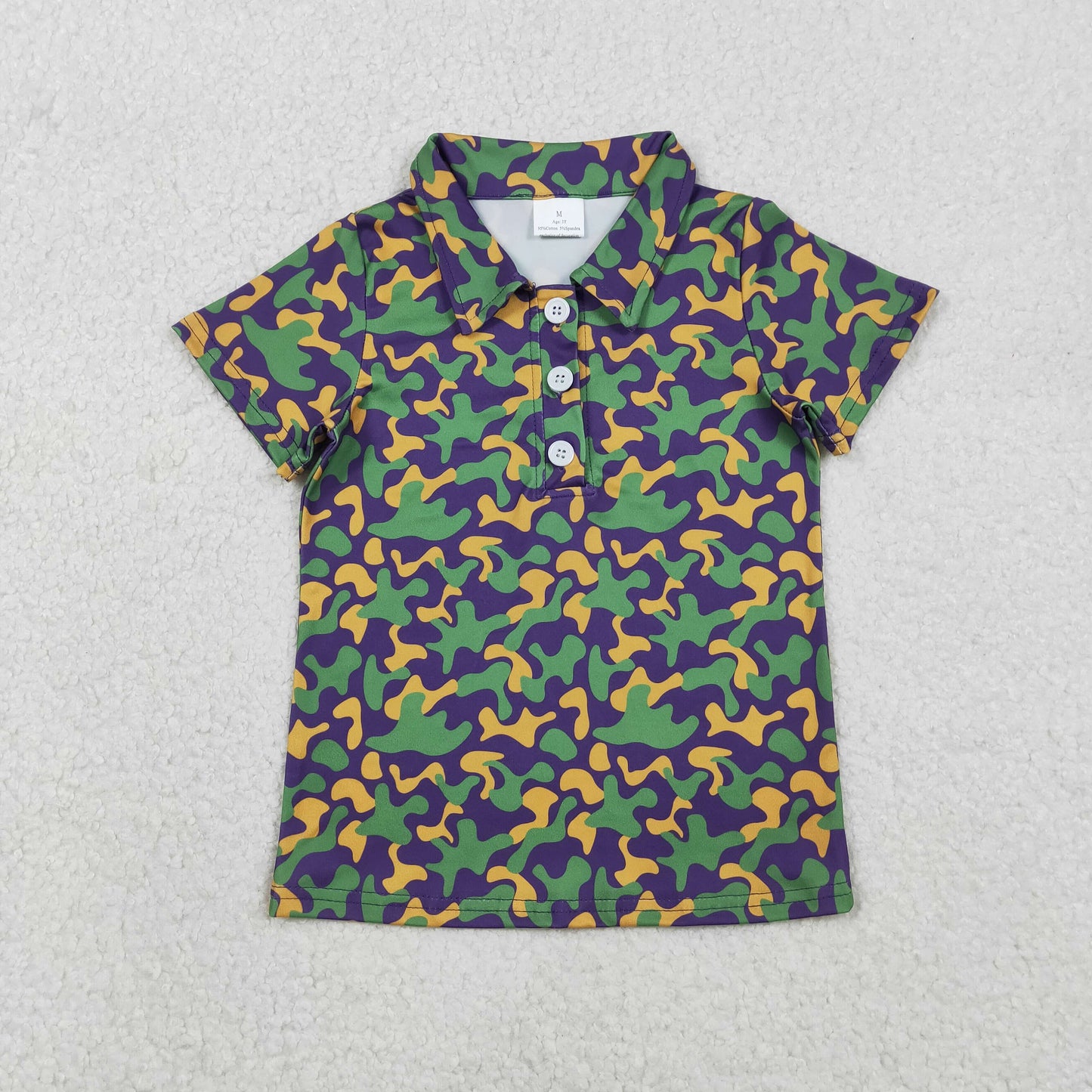 BT1498 Baby Boys Short Sleeve Mardigras Camo Button Polo Shirts Top C12.1