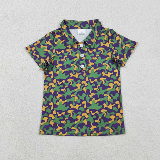 BT1498 Baby Boys Short Sleeve Mardigras Camo Button Polo Shirts Top C12.1