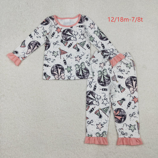 GLP2711 Baby Girls Happy New Year Top Ruffle Pant Pajamas Set C10.20