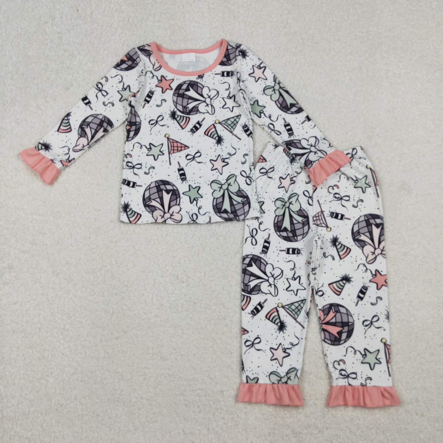 GLP2711 Baby Girls Happy New Year Top Ruffle Pant Pajamas Set C10.20