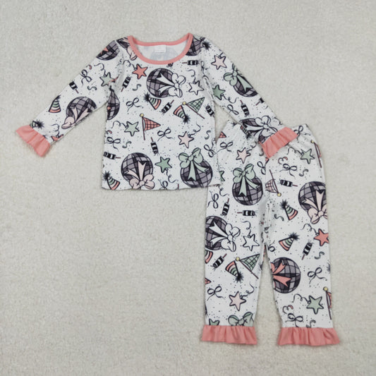 GLP2711 Baby Girls Happy New Year Top Ruffle Pant Pajamas Set C10.20